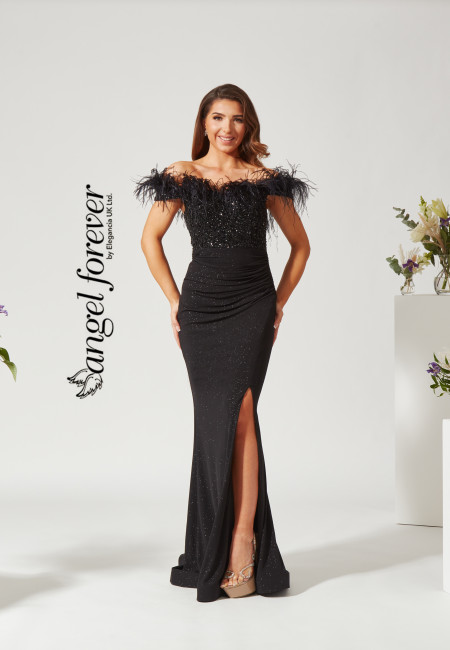 Angel Forever Black Prom / Evening Dress with Feathers